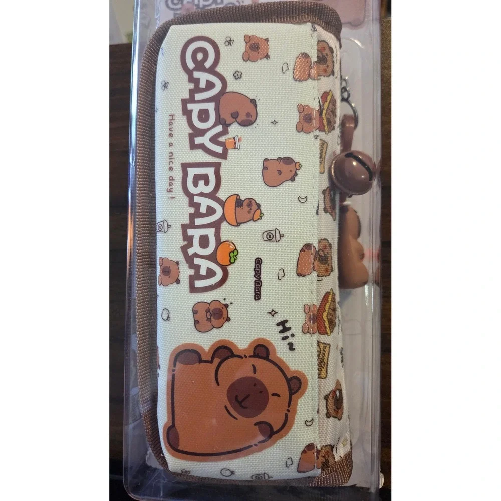 Capybara Canvas Pencil Case with Keychain Bell Brown White 9167 New